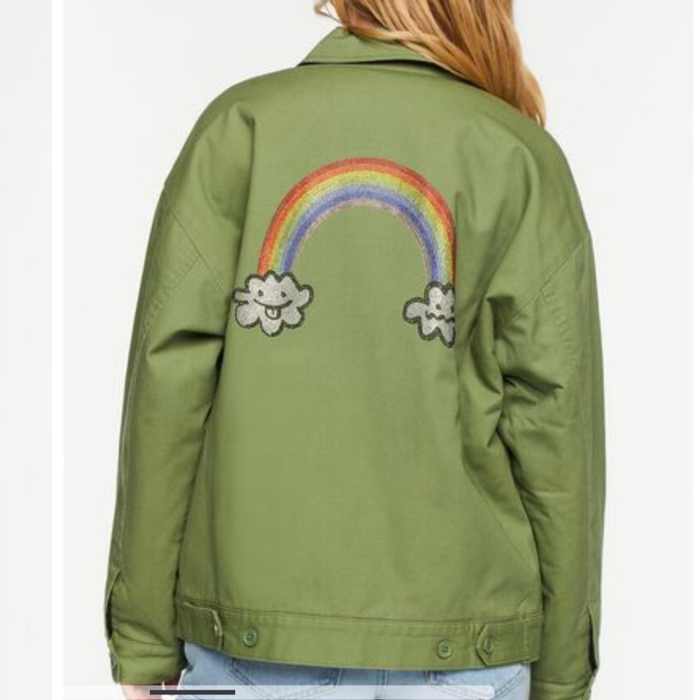 Rhinestone Patch Graphic Zip Front Jacket - image 4